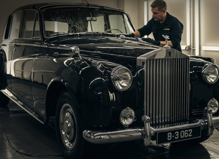 Classic car being hand washed