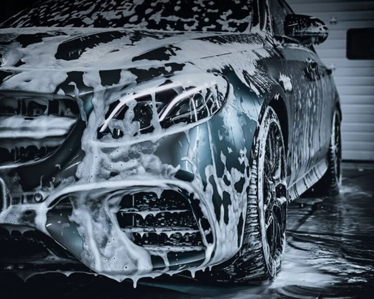 Car covered in foam during exterior wash